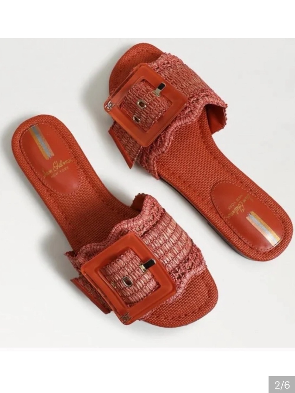 Sam Edelman Orange Bambi Raffia Slide with Buckle